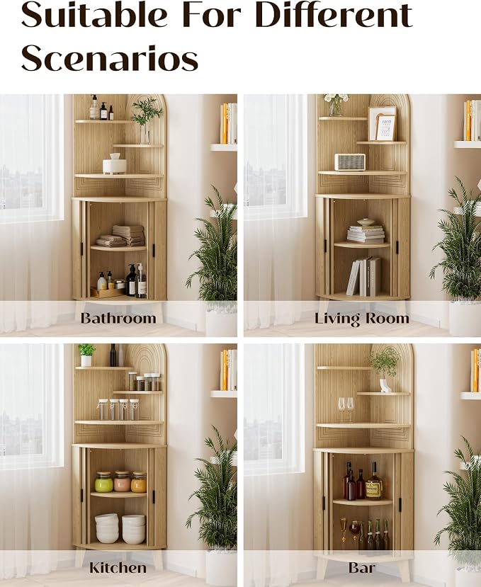 Small Corner Cabinet with Sliding Door and Storage, Tall Corner Bathroom Cabinet - Image 6