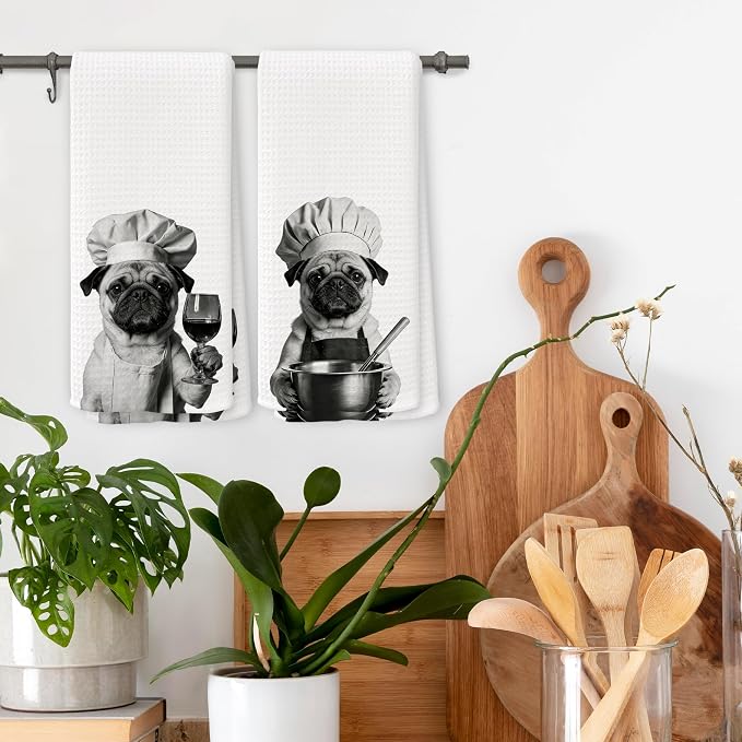 Funny Chef Pug Kitchen Towels Set of 2, Pug Dog Gifts - Image 2