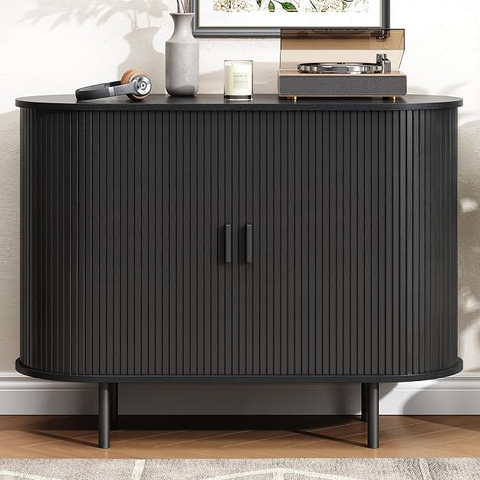 Buffet Cabinet with Storage, Fluted Sideboard Buffet with Sliding Door - Image 9