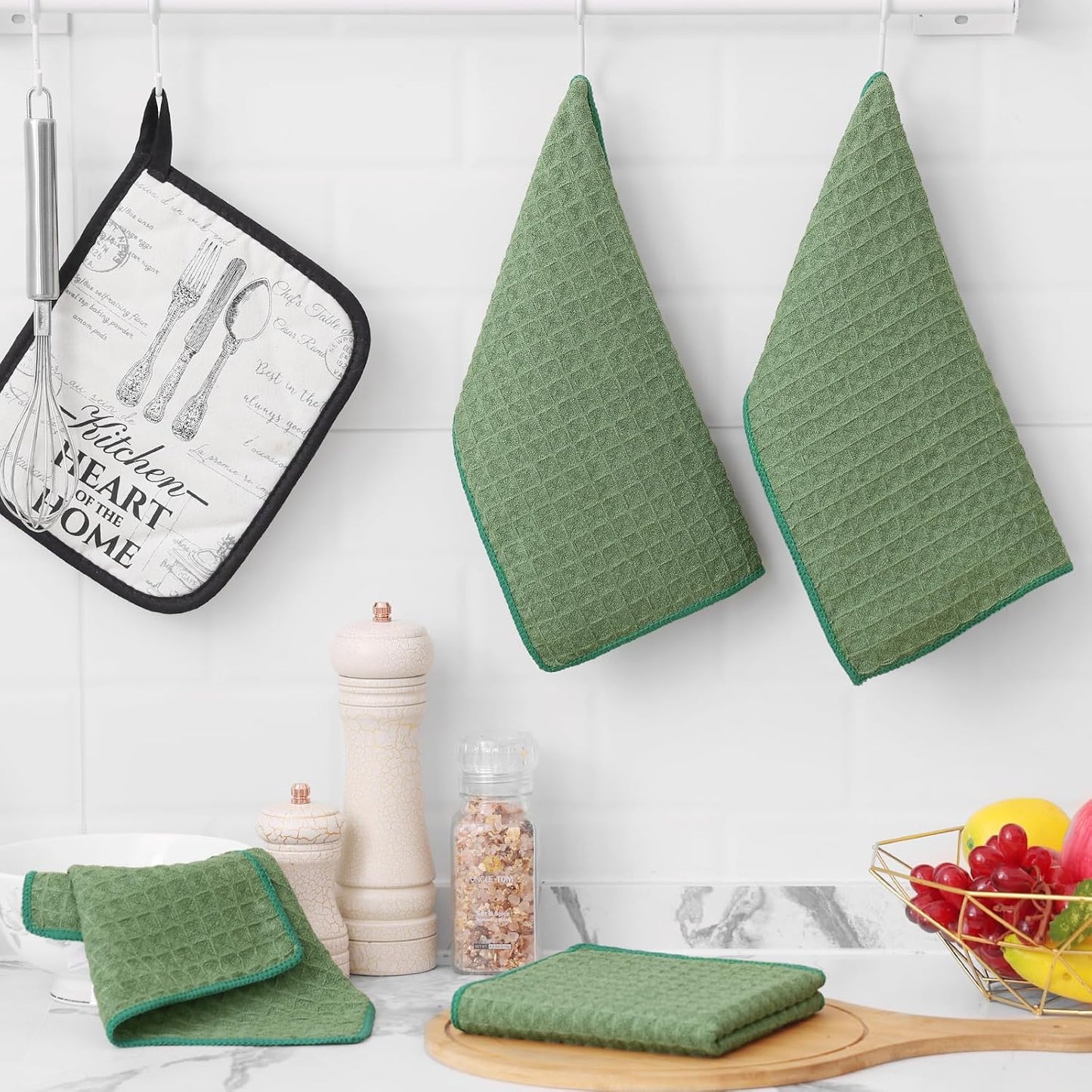 Homaxy Microfiber Waffle Weave Kitchen Dish Cloths, 12 x 12 Inch Ultra Absorbent and Solid Color Dish Towels for Kitchen Fast Drying Dishcloth for Washing Dishes, 8 Pack, Grass Green
