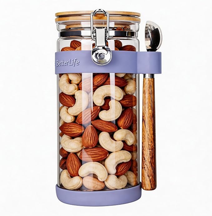 KKC 1.5-Quart Large Glass Nuts Storage Container, Airtight Food Storage Jar by KKCHOMEACCENTSGmbH