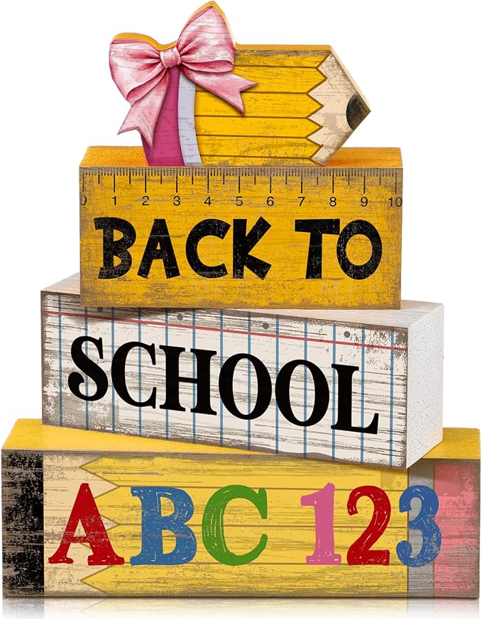 Lineshading 4 Pcs Back to School Table Decorations Wooden Pencil Stacked Block by Lineshading