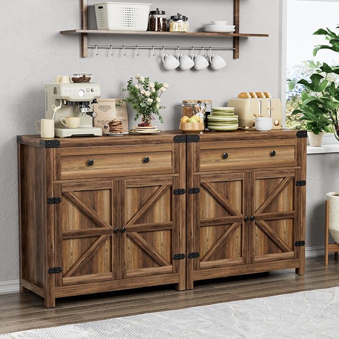 YESHOMY Kitchen Storage Cabinet, Coffee Bar Cabinet, Farmhouse Sideboard Buffet - Image 7