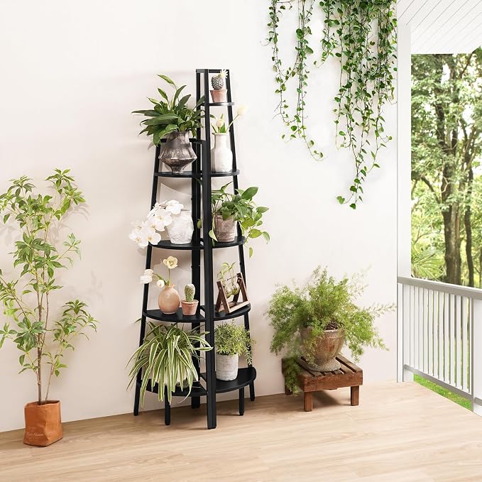 Yoobure 4‑Tier Corner Shelf – Sturdy Metal Frame & Wood Ladder Bookshelf - Image 6