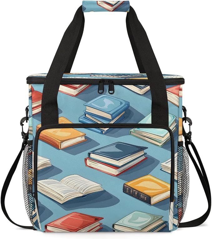 Books Pattern Coffee Maker Carring Bag, Large Insulated Storage Organizer Case by Home