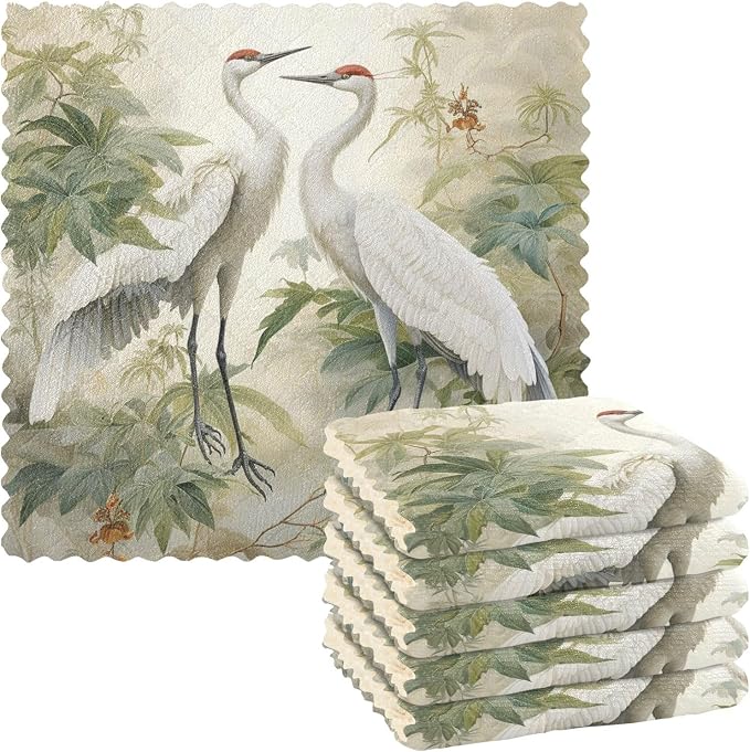 ALAZA Dish Towels Kitchen Cleaning Cloths Crane Birds Dish Cloths Absorbent by ALAZA