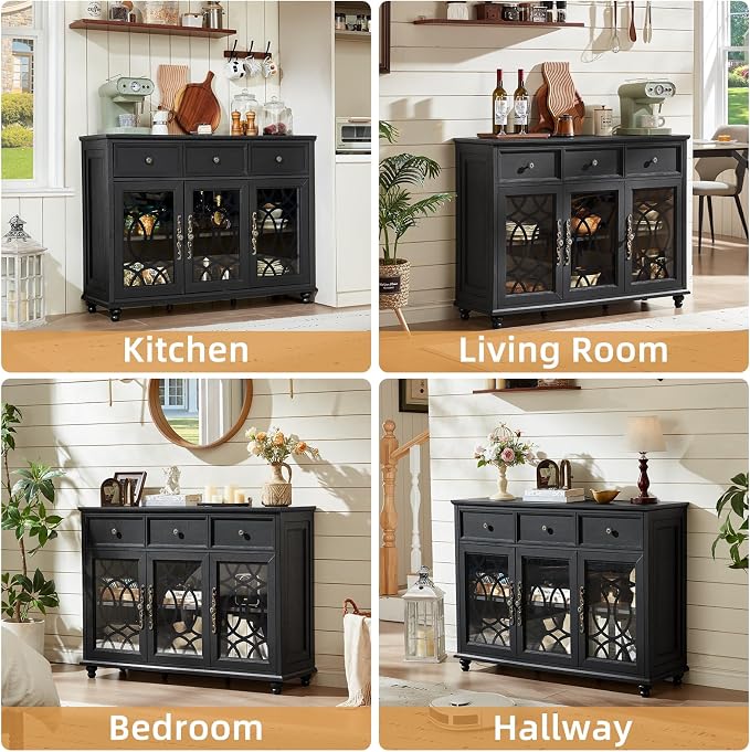 Joaxswe Farmhouse Sideboard Buffet Cabinet Set of 2 - Image 4