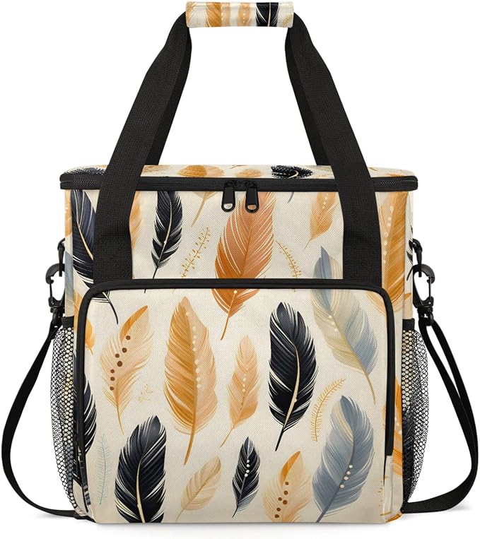 Ethnic Feathers Coffee Maker Carring Bag, Large Insulated Storage Organizer by Home
