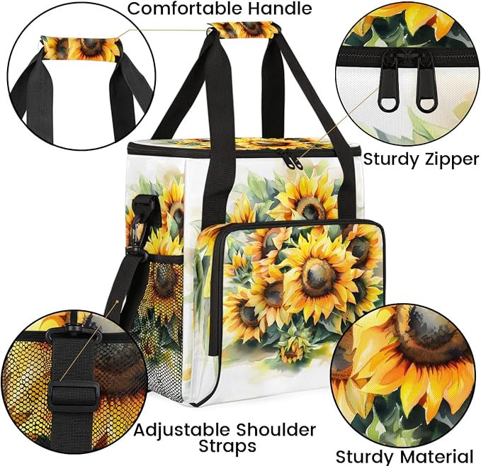 Yellow Sunflower Coffee Maker Carring Bag, Large Insulated Storage Organizer - Image 6