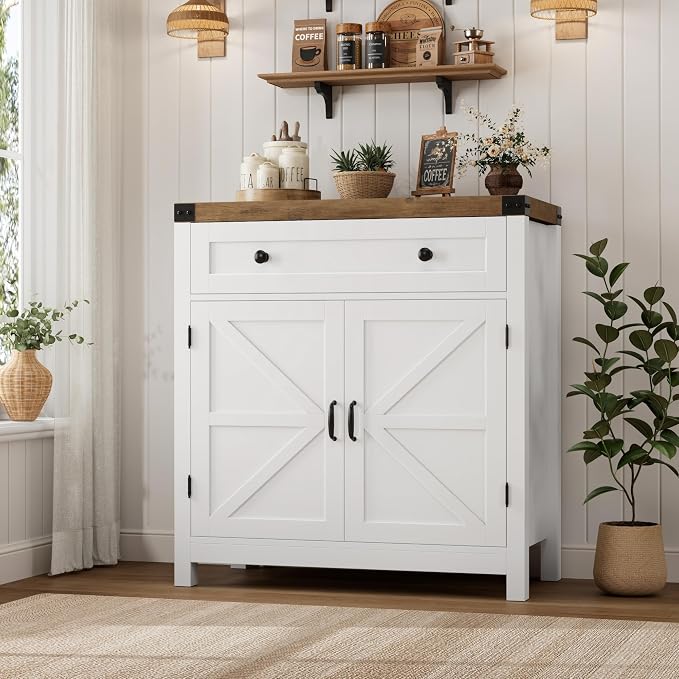 HOSTACK Coffee Bar Cabinet, Kitchen Storage Cabinet, Modern Farmhouse Buffet - Image 4