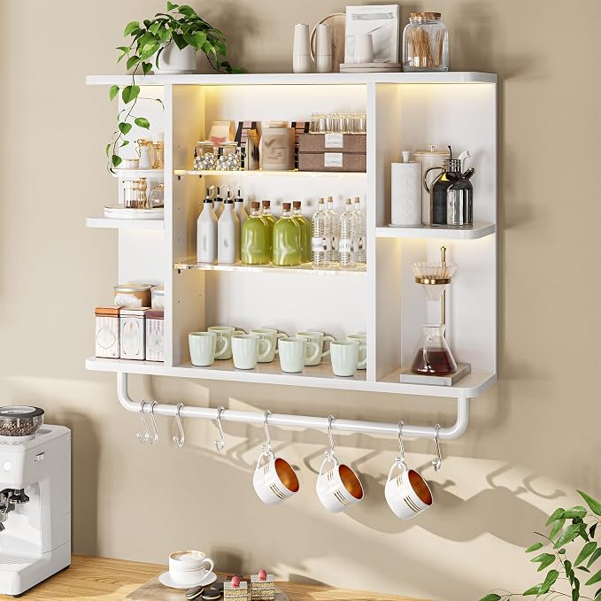 REIBII Floating Shelves with LED Lights, 7-Tier Wood Shelf, Wall Mounted - Image 4