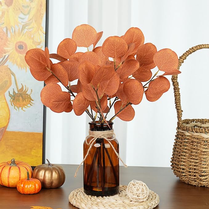 Der Rose 13.5" Fake Plants for Fall Bathroom Decor Autumn Artificial Eucalyptus - Image 8