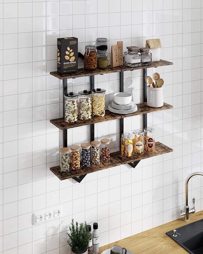 3 Tier Floating Shelves, Modern Geometric Wooden Shelf - Image 2