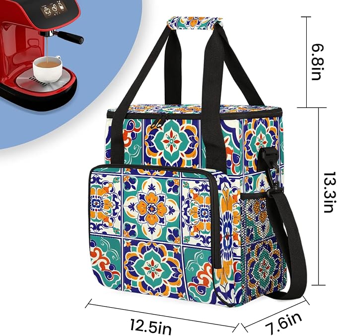 Mexican Ethnic Flower Coffee Maker Carring Bag, Large Insulated Storage - Image 2