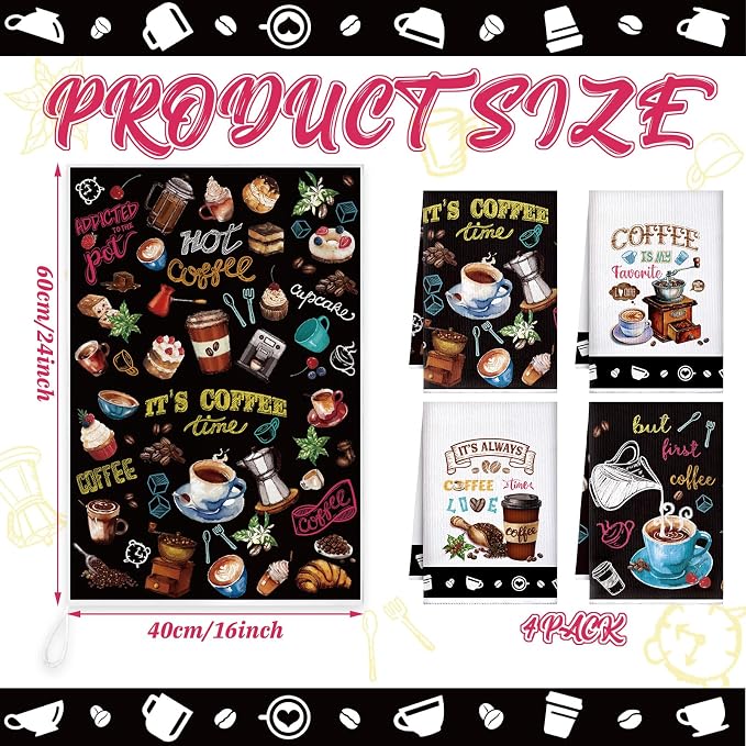 Ferraycle 4 Pieces Kitchen Dish Cloths Coffee Kitchen Hand Towels Absorbent Tea - Image 3