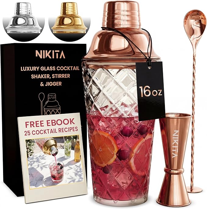 Nikita Cocktail Shaker, 5-Piece Martini Shaker & Bartender Kit by NikitaByNiki