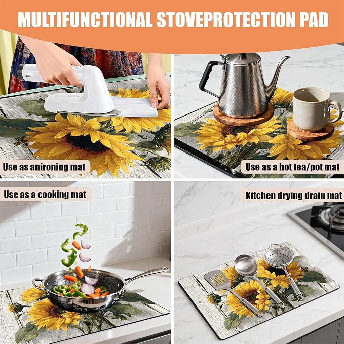 28"x20" Anti-Slip Electric Stove Top Cover Sunflower Foldable Heat-Resistant - Image 3
