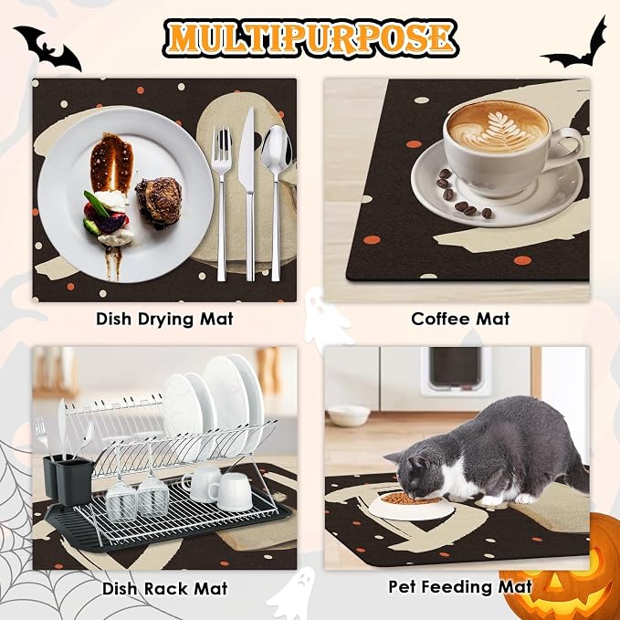 Arttown Coffee Mat for Countertops, Dotted Boo Crew Retro Spook Ghost Dish - Image 6
