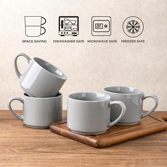 GBhome 14 OZ Coffee Mugs Set of 6, Stackable Ceramic Mugs - Image 6