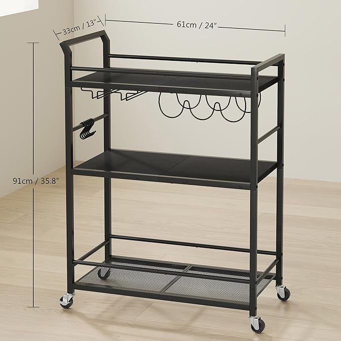 3 Tier Bar Cart, Small Beverage Cart, Mini Bar Cart - Image 7