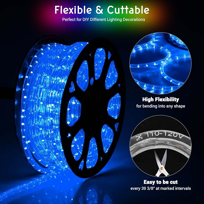 DELight AC 110-120V Waterproof IP65 150ft Crystal Blue 1620 LED Rope Lights 1m - Image 5