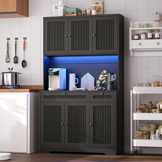 Pantry Storage Cabinet with Charging Station, Kitchen Storage with Adjustable by WODEER