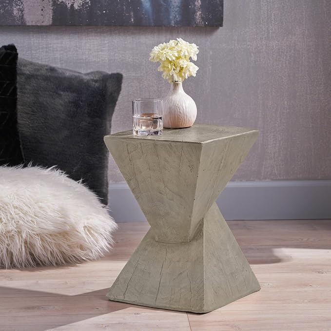 Modern Side Table, 18 inch Tall Sculptural Hourglass End Table in Light Gray - Image 3