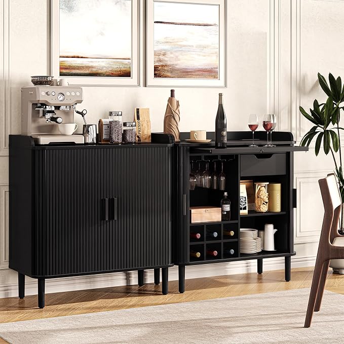 ONBRILL Fluted Bar Cabinet, Mid Century Modern Coffee Bar Cabinet, Wine Cabinet - Image 3