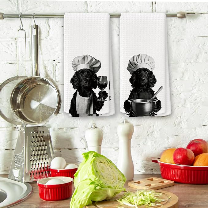 Funny Chef Cocker Spaniel Kitchen Towels Set of 2, Cocker Spaniel Dog Gifts - Image 3