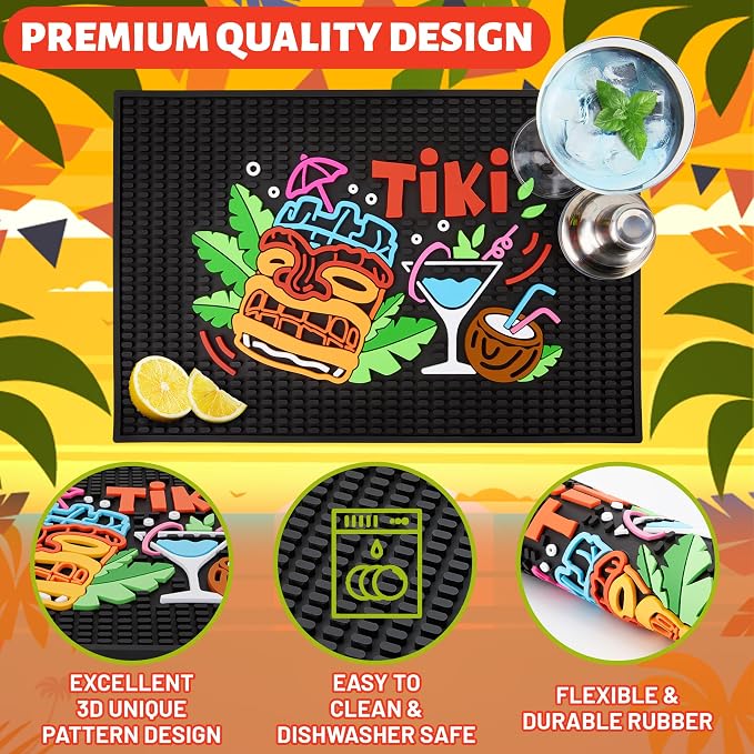 Tiki Bar Mat for Countertop – 12" x 18" Rubber Spill Mats, Durable and - Image 2