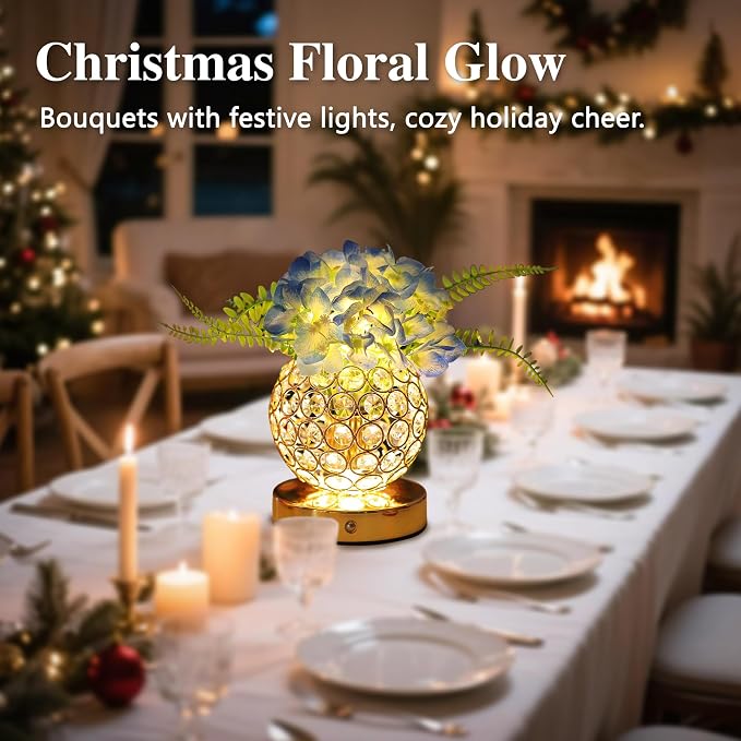 Blue Artificial Hydrangea Flower Lamp, 3 Color Dimmable Touch Control Night - Image 2