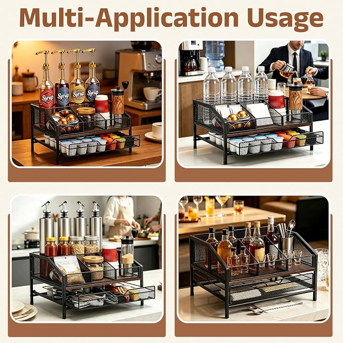 Coffee Bar Organizer, 2-Tier Coffee Station Organizer, Wood Coffee Syrup - Image 6