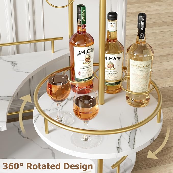 GarveeHome 3-Tier Bar Cart on Wheels, Mobile Serving Cart - Image 2