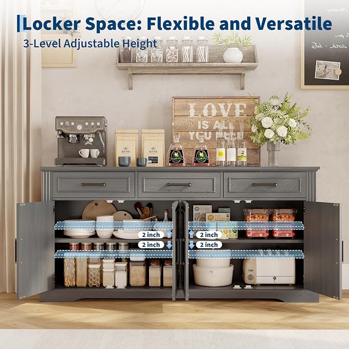 Garvee 66" Modern Farmhouse Sideboard Buffet Cabinet - Image 5