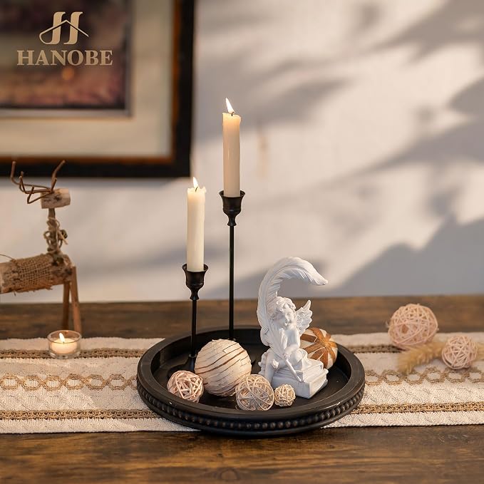 Hanobe Decorative Coffee Table Tray: Modern Farmhouse Beaded Round Tray Decor - Image 6