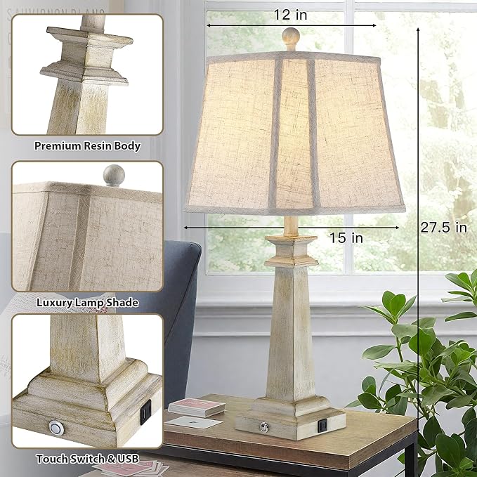27.5" Table Lamps Set of 2, 3-Way Dimmable Touch Lamps - Image 3