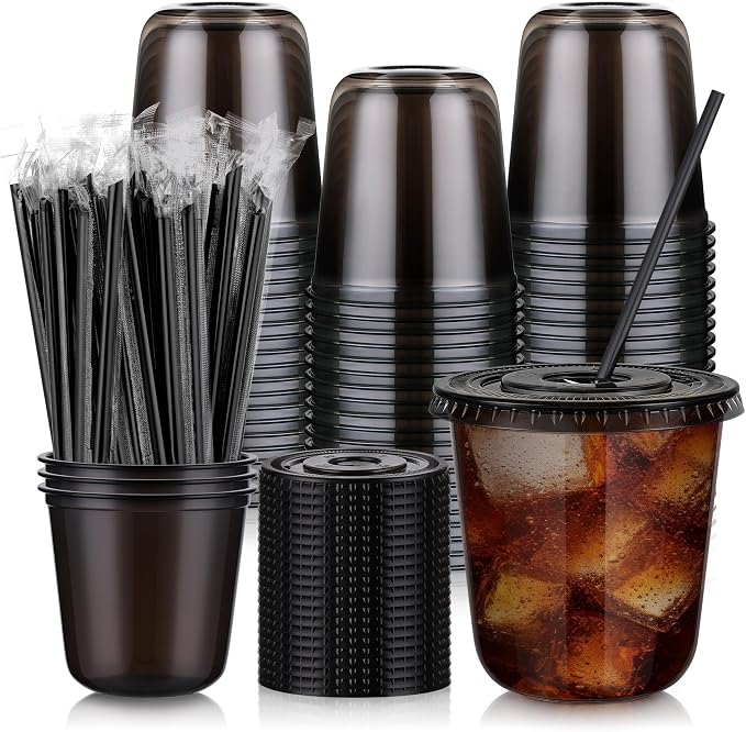 tchrules 100 Set 12oz Black Plastic Cups by Tchrules
