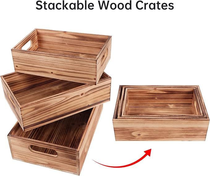 PHOENANCEE Wood Crates For Display, Rustic Crate Storage Decorative Boxes Set - Image 4