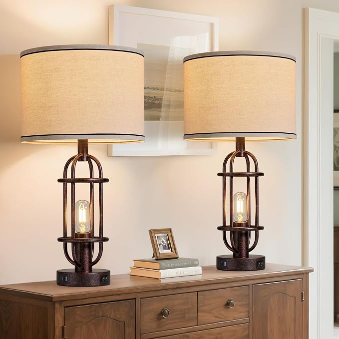 Reaketon 22.3" Table Lamps for Living Room Set of 2, Farmhouse Lamps for - Image 4