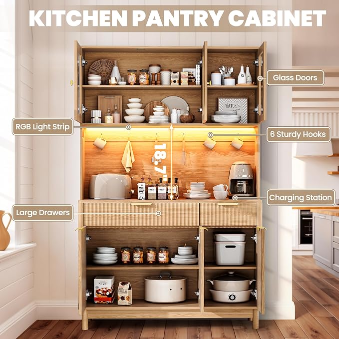 71'' Fluted Kitchen Pantry Cabinet - Image 6