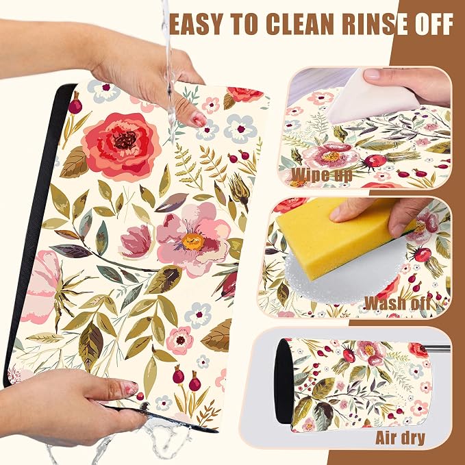 Vintage Flowers Coffee Mat Rose Berries Dish Drying Mat - Image 5