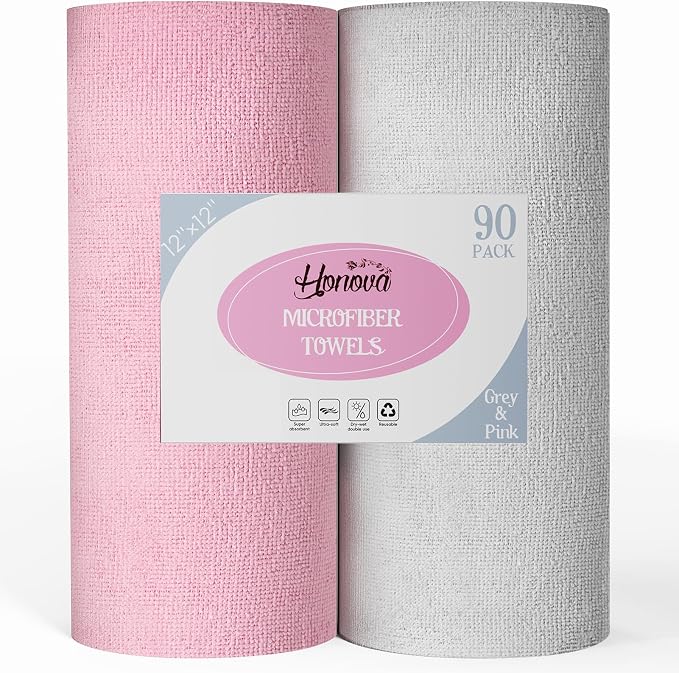 HONOVA Microfiber Cleaning Cloth Roll 90 Pack, Tear Away Microfiber Towels by HONOVA