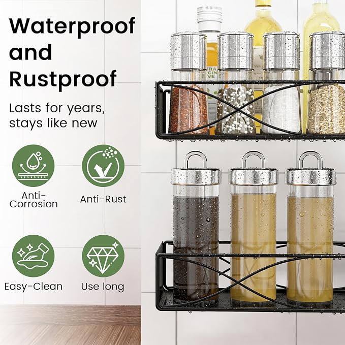 Mixoo Spice Rack Organizer Tension Pole, 4-Tier Adjustable Spice/Seasoning - Image 7