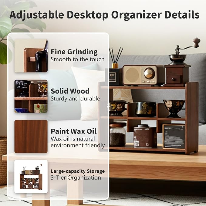 Coffee Cup Holder for Countertop Walnut Wood Coffee Mugs Holder for Kitchen Mug - Image 3