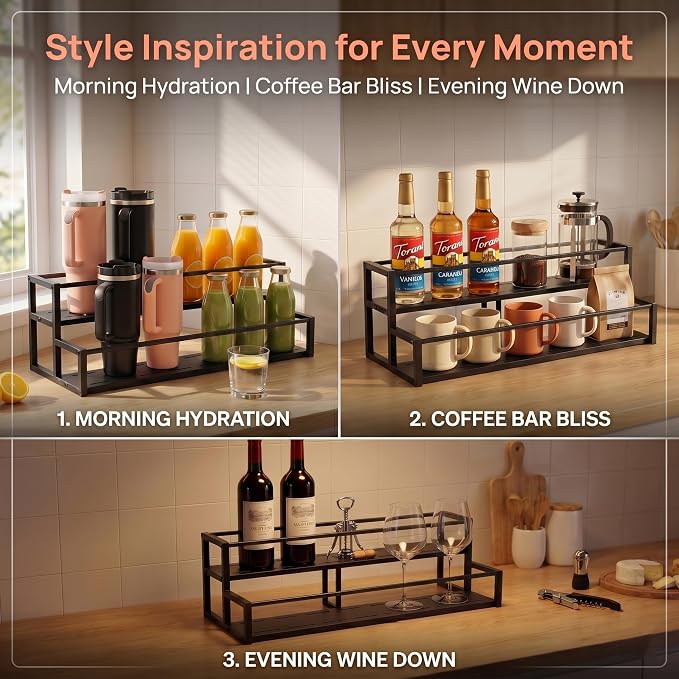 Expandable Coffee Syrup Organizer, 2-Tier Carbon Steel Stanley Cup Holder - Image 4