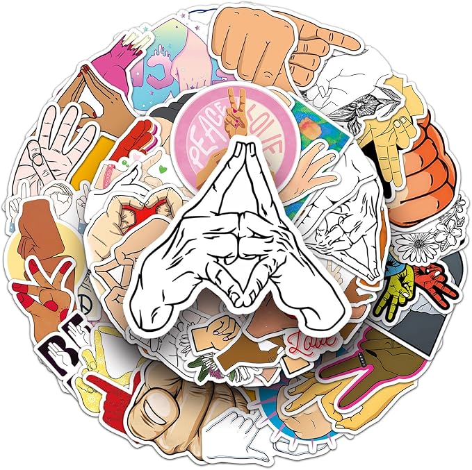 50Pcs Hand Gesture Stickers, Waterproof Vinyl Cool Hand Sign Decals - Image 4