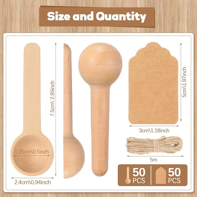Baderke 50 Sets 3 Inch Mini Wooden Spoons Small Wooden Spoons Disposable Small - Image 5