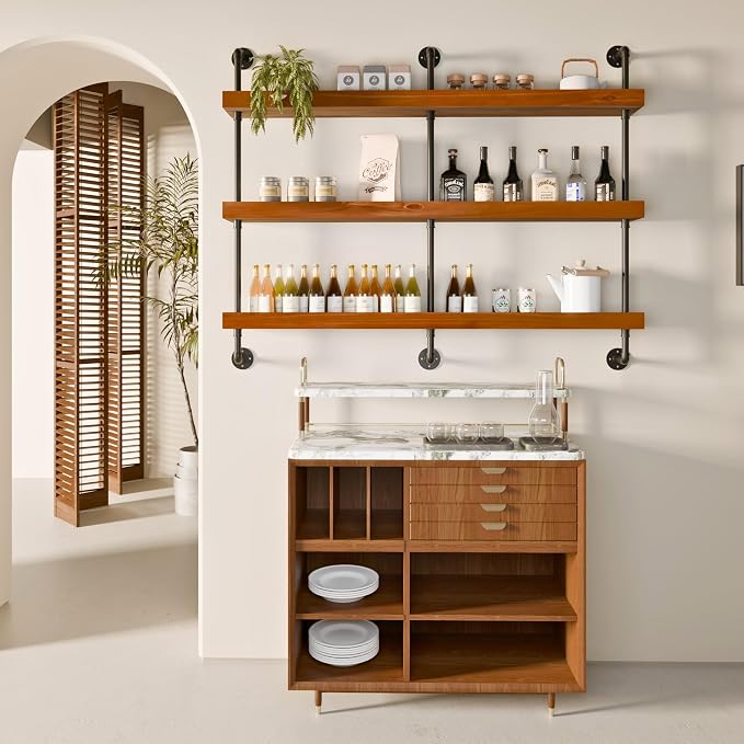 Industrial Wine Rack Wall Mounted, Solid Wood Shelf - Image 7