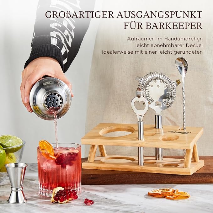 KITESSENSU Cocktail Shaker Set Bartender Kit, 6-Piece Silver Bar Set - Image 2