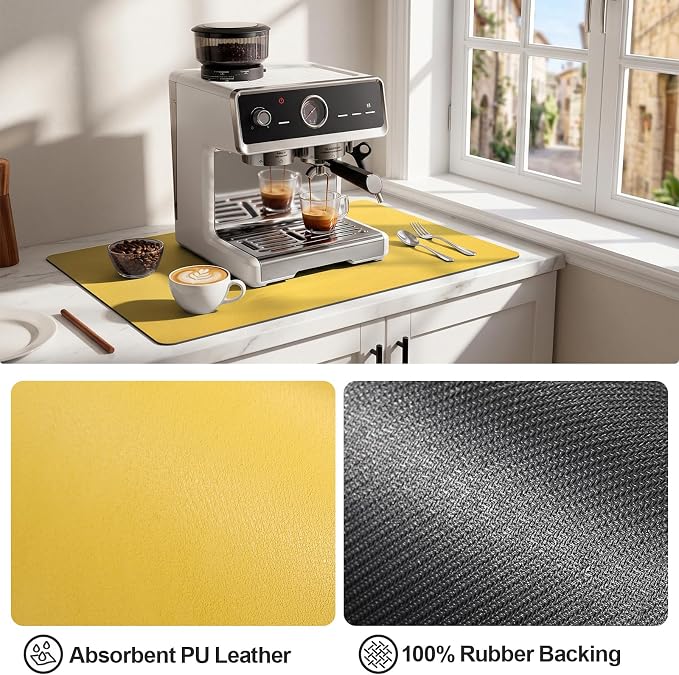 Ecotrim Absorbent Coffee Mat, Stain Hiding PU Leather Surface, Non-Slip Natural - Image 4